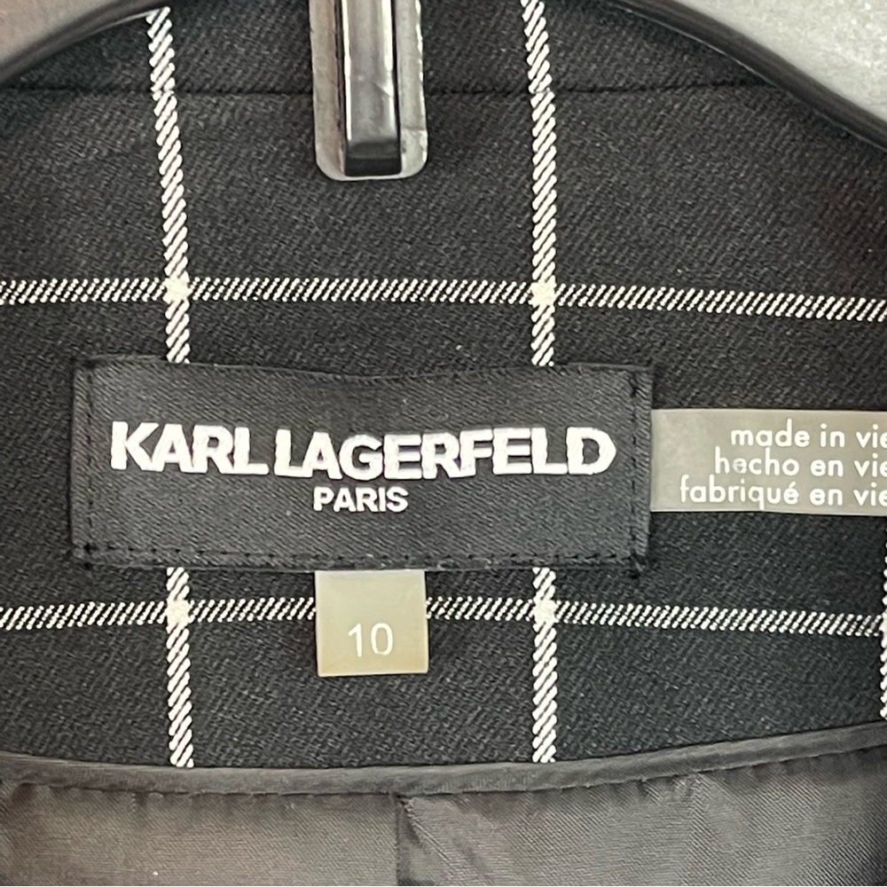 Karl Lagerfeld Plaid Jacket Blazer 10 Black White Career Professional - Picture 8 of 9